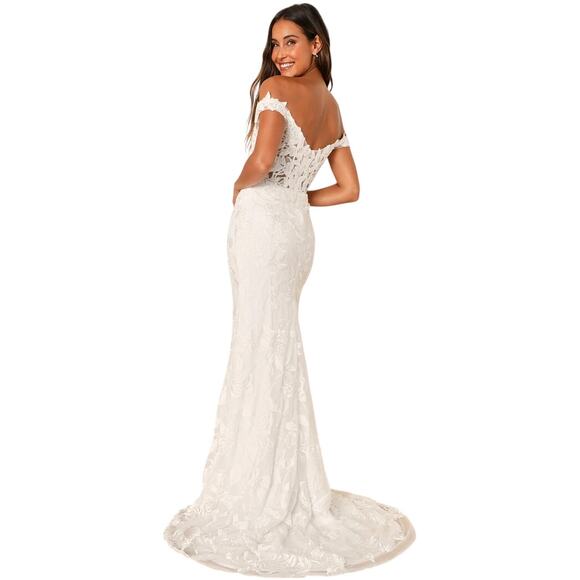 LULUS Precious Romance White Embroidered Off-the-Shoulder Maxi Dress-Size 8 - Picture 5 of 10